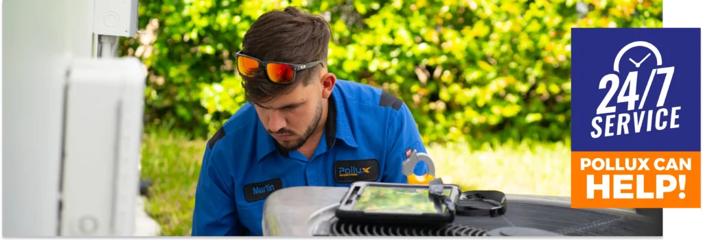 pollux air hvac specialist repairing ac unit 24/7 service banner