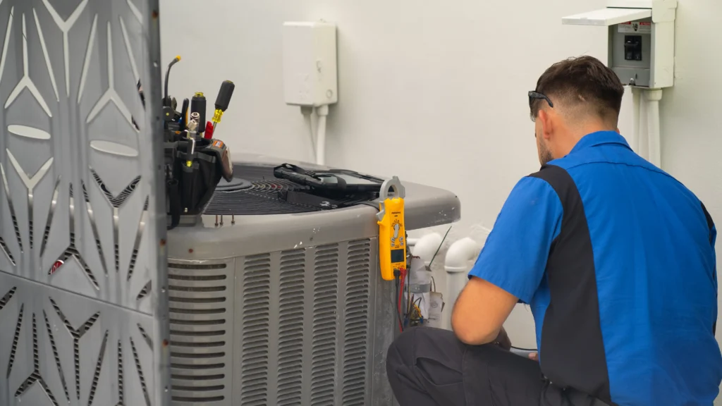 pollux air hvac specialist fixing ac unit with his specialized tools